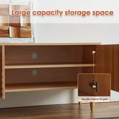 JVNOXK Meuble TV du milieu du siècle, meuble TV média moderne avec 4 placards, centre de divertissement en bois pour TV de 55 pouces et plus, console TV minimaliste pour salon
