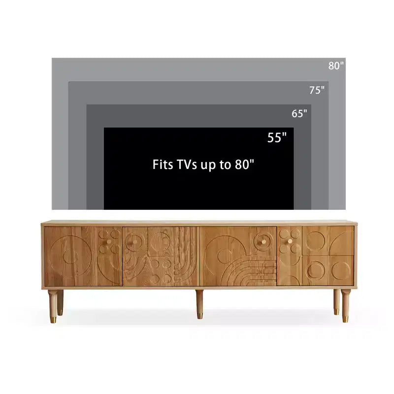 JVNOXK Meuble TV du milieu du siècle, meuble TV média moderne avec 4 placards, centre de divertissement en bois pour TV de 55 pouces et plus, console TV minimaliste pour salon