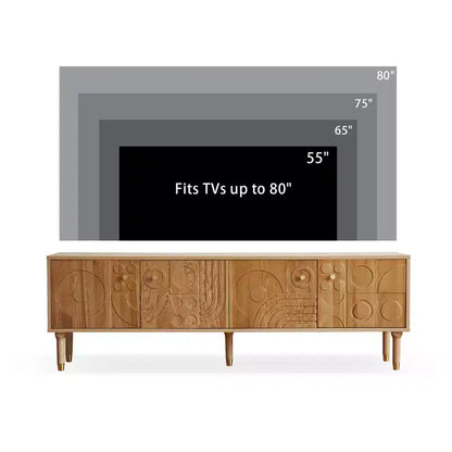 JVNOXK Meuble TV du milieu du siècle, meuble TV média moderne avec 4 placards, centre de divertissement en bois pour TV de 55 pouces et plus, console TV minimaliste pour salon
