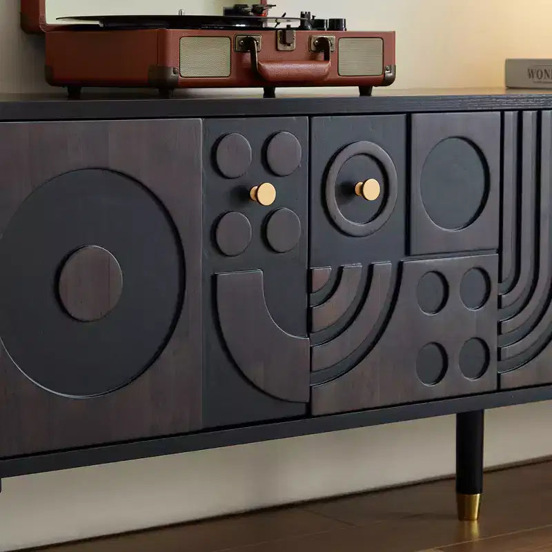 JVNOXK Meuble TV du milieu du siècle, meuble TV média moderne avec 4 placards, centre de divertissement en bois pour TV de 55 pouces et plus, console TV minimaliste pour salon
