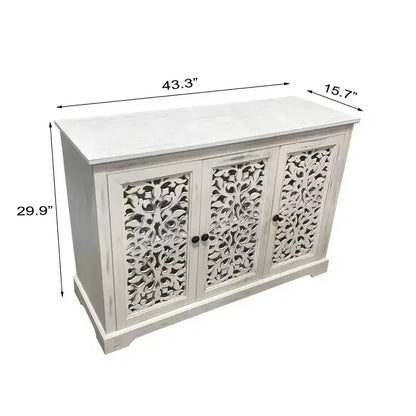 Meuble de rangement buffet GDFStudio Isla antique de 110 cm avec 3 portes sculptées