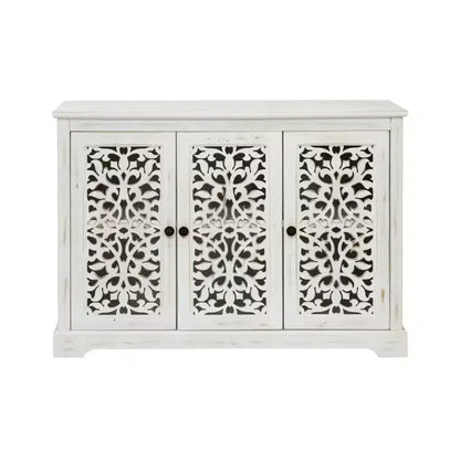 Meuble de rangement buffet GDFStudio Isla antique de 110 cm avec 3 portes sculptées