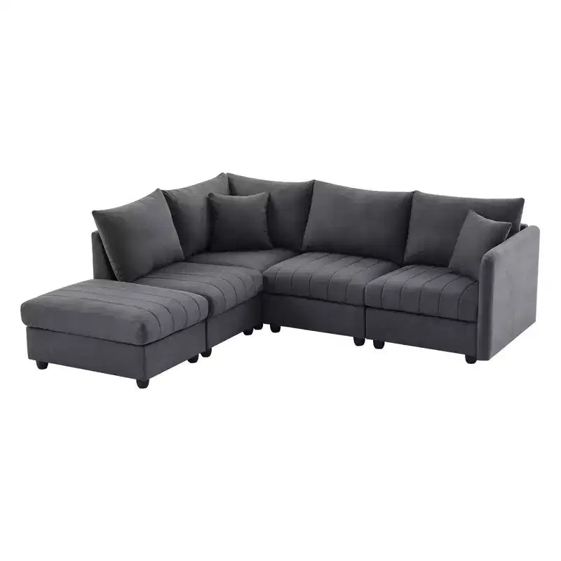 GDFStudio Kingsley Canapé d'angle moderne en L 5 places 90x80 avec pouf mobile