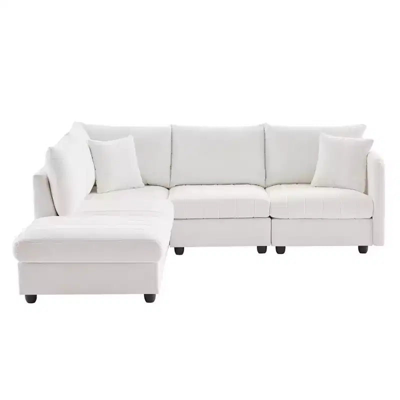 GDFStudio Kingsley Canapé d'angle moderne en L 5 places 90x80 avec pouf mobile