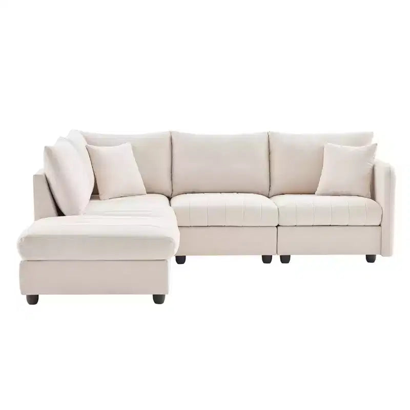 GDFStudio Kingsley Canapé d'angle moderne en L 5 places 90x80 avec pouf mobile