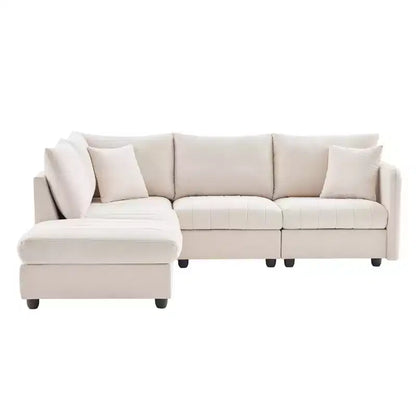 GDFStudio Kingsley Canapé d'angle moderne en L 5 places 90x80 avec pouf mobile