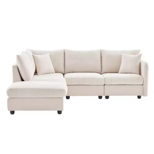 GDFStudio Kingsley Canapé d'angle moderne en L 5 places 90x80 avec pouf mobile