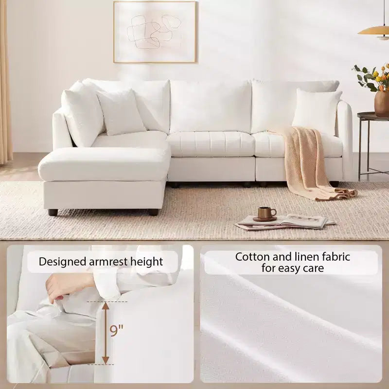 GDFStudio Kingsley Canapé d'angle moderne en L 5 places 90x80 avec pouf mobile