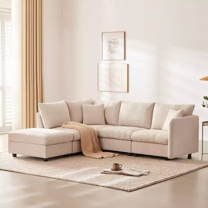 GDFStudio Kingsley 90x80 Modern L-Shaped 5-Seater Sectional Sofa with Movable Ottoman