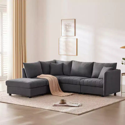 GDFStudio Kingsley Canapé d'angle moderne en L 5 places 90x80 avec pouf mobile
