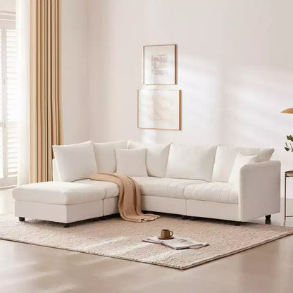 GDFStudio Kingsley Canapé d'angle moderne en L 5 places 90x80 avec pouf mobile