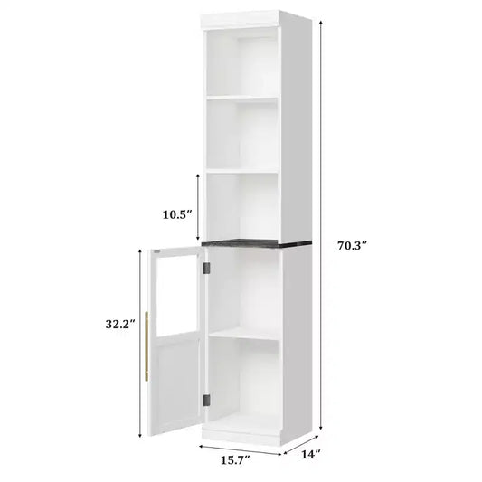 Meuble de rangement de salle de bain 70, armoire de salle de bain autoportante du sol au plafond avec portes et étagères ouvertes pour petits espaces, cuisines, couleur naturelle