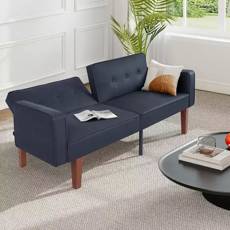 Zevemomo Convertible Sofa Bed With Adjustable Backrest,Functions As A Recliner And Loveseat,Foam And Spring Cushions,Black Matte