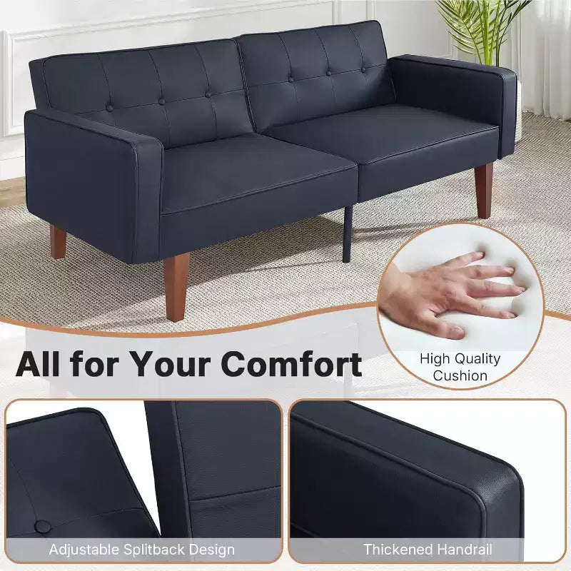 Canapé-lit convertible Zevemomo avec dossier réglable, fait office de fauteuil inclinable et de causeuse, coussins en mousse et ressorts, noir mat