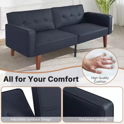 Canapé-lit convertible Zevemomo avec dossier réglable, fait office de fauteuil inclinable et de causeuse, coussins en mousse et ressorts, noir mat