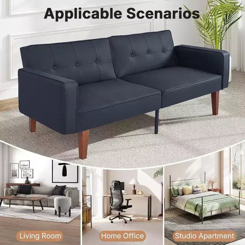Canapé-lit convertible Zevemomo avec dossier réglable, fait office de fauteuil inclinable et de causeuse, coussins en mousse et ressorts, noir mat