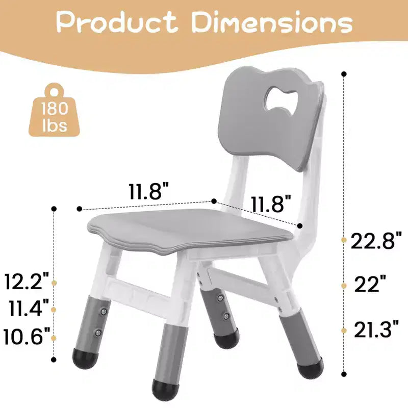 GustoWave Lot de 2 chaises réglables pour enfants, hauteur à 3 niveaux de 54,1 à 58,2 cm, dossier ergonomique, patins antidérapants, PP sûr, pour les 2-12 ans