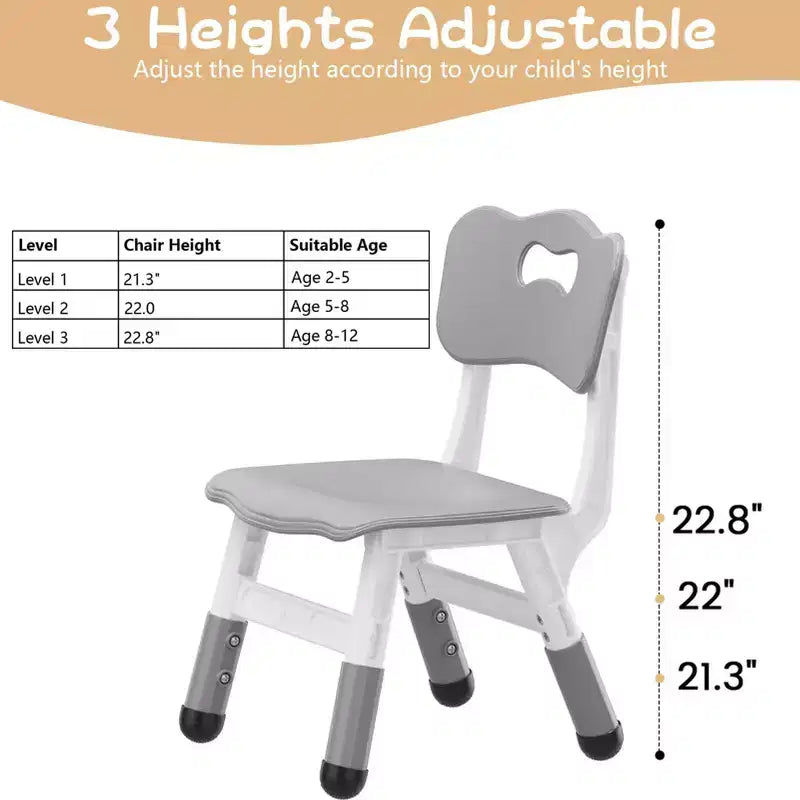 GustoWave Lot de 2 chaises réglables pour enfants, hauteur à 3 niveaux de 54,1 à 58,2 cm, dossier ergonomique, patins antidérapants, PP sûr, pour les 2-12 ans