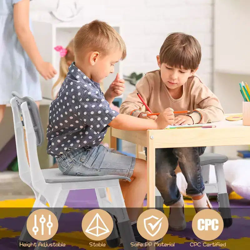 GustoWave Lot de 2 chaises réglables pour enfants, hauteur à 3 niveaux de 54,1 à 58,2 cm, dossier ergonomique, patins antidérapants, PP sûr, pour les 2-12 ans