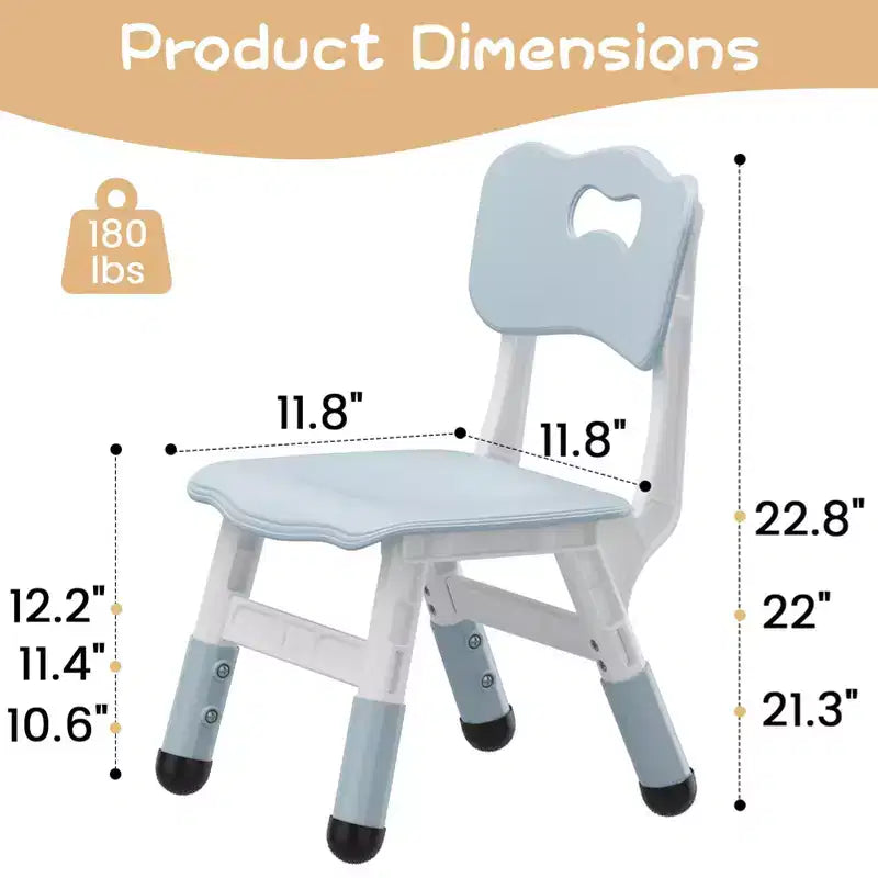 GustoWave Lot de 2 chaises réglables pour enfants, hauteur à 3 niveaux de 54,1 à 58,2 cm, dossier ergonomique, patins antidérapants, PP sûr, pour les 2-12 ans