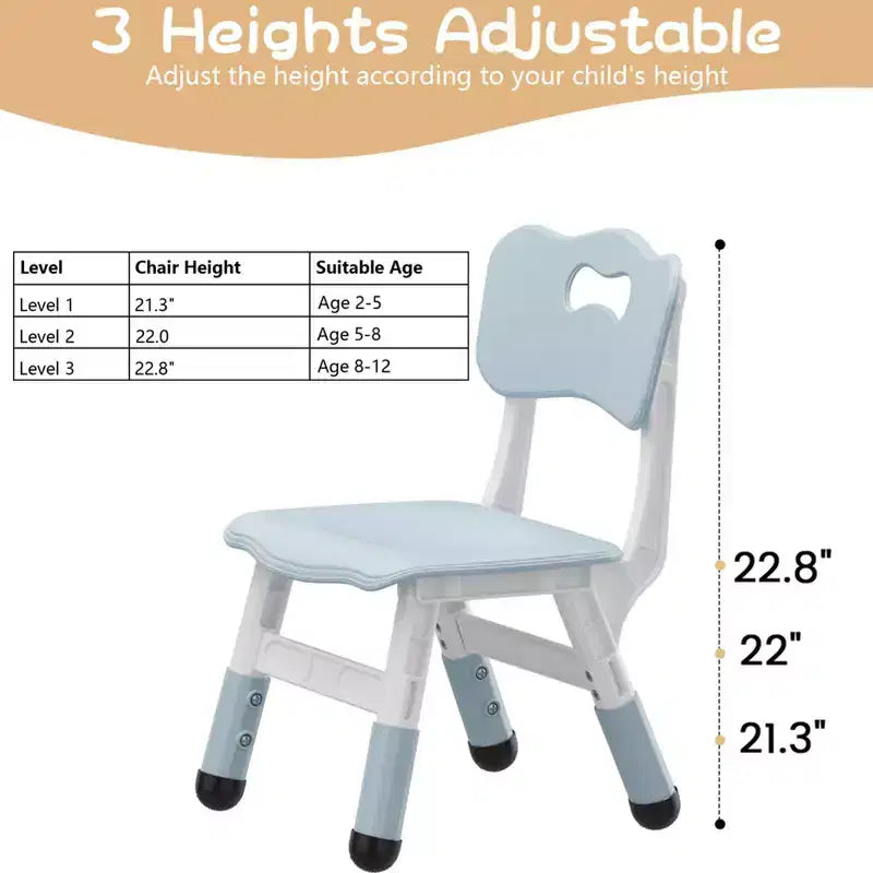 GustoWave Lot de 2 chaises réglables pour enfants, hauteur à 3 niveaux de 54,1 à 58,2 cm, dossier ergonomique, patins antidérapants, PP sûr, pour les 2-12 ans