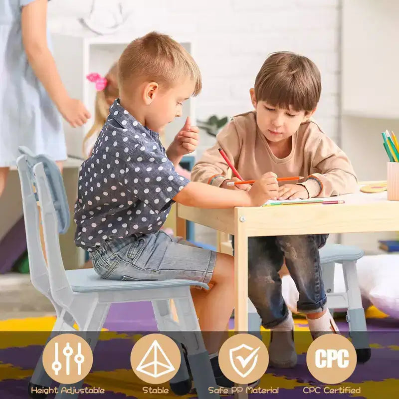 GustoWave Lot de 2 chaises réglables pour enfants, hauteur à 3 niveaux de 54,1 à 58,2 cm, dossier ergonomique, patins antidérapants, PP sûr, pour les 2-12 ans