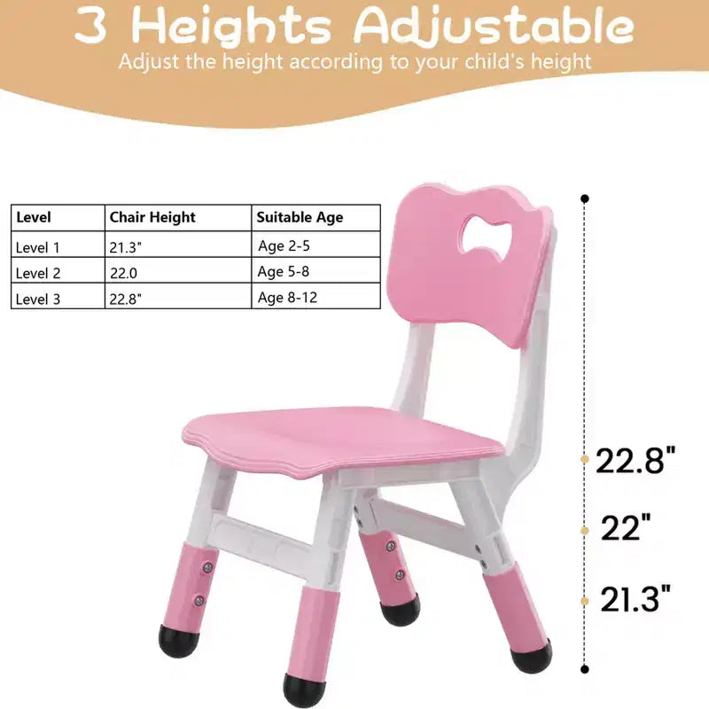 GustoWave Lot de 2 chaises réglables pour enfants, hauteur à 3 niveaux de 54,1 à 58,2 cm, dossier ergonomique, patins antidérapants, PP sûr, pour les 2-12 ans