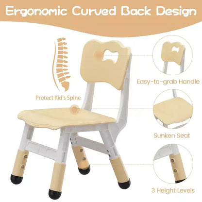 GustoWave Lot de 2 chaises réglables pour enfants, hauteur à 3 niveaux de 54,1 à 58,2 cm, dossier ergonomique, patins antidérapants, PP sûr, pour les 2-12 ans