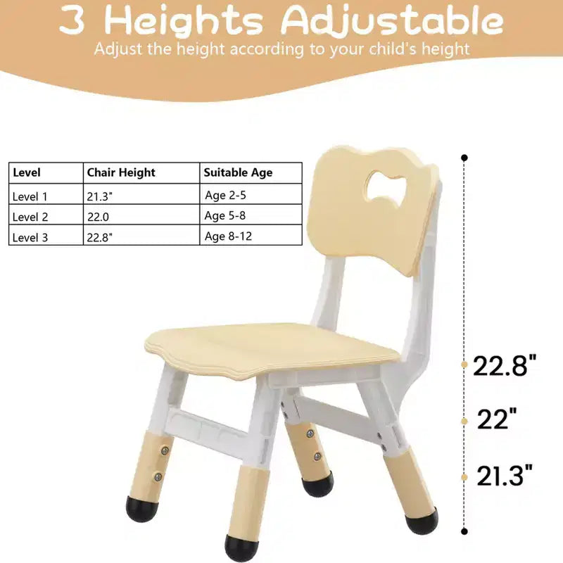 GustoWave Lot de 2 chaises réglables pour enfants, hauteur à 3 niveaux de 54,1 à 58,2 cm, dossier ergonomique, patins antidérapants, PP sûr, pour les 2-12 ans