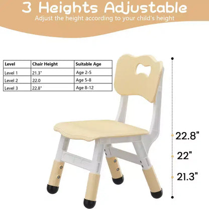 GustoWave Lot de 2 chaises réglables pour enfants, hauteur à 3 niveaux de 54,1 à 58,2 cm, dossier ergonomique, patins antidérapants, PP sûr, pour les 2-12 ans