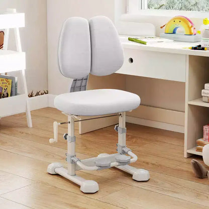 Chaise d'étude pour enfants Costway avec double dossier réglable, repose-pieds, hauteur et profondeur d'assise réglables Gris/Bleu/Rose