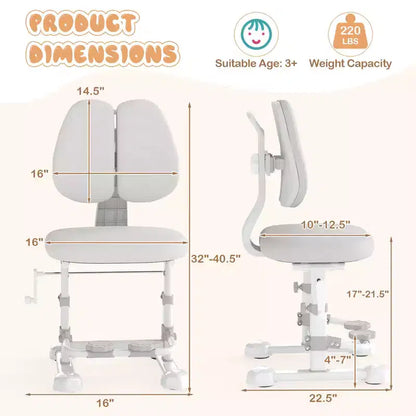 Chaise d'étude pour enfants Costway avec double dossier réglable, repose-pieds, hauteur et profondeur d'assise réglables Gris/Bleu/Rose