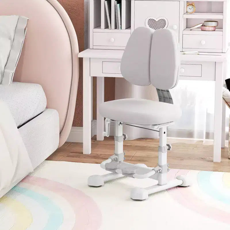 Chaise d'étude pour enfants Costway avec double dossier réglable, repose-pieds, hauteur et profondeur d'assise réglables Gris/Bleu/Rose
