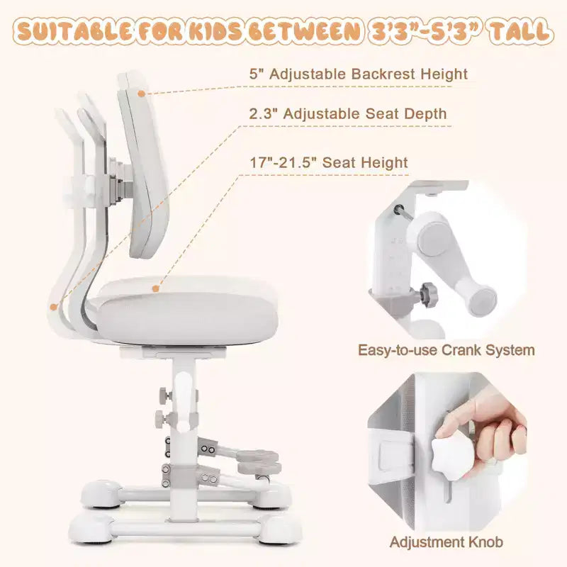 Chaise d'étude pour enfants Costway avec double dossier réglable, repose-pieds, hauteur et profondeur d'assise réglables Gris/Bleu/Rose