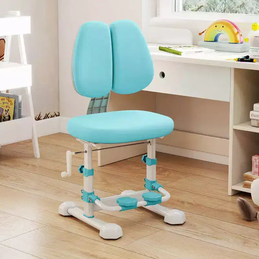 Chaise d'étude pour enfants Costway avec double dossier réglable, repose-pieds, hauteur et profondeur d'assise réglables Gris/Bleu/Rose