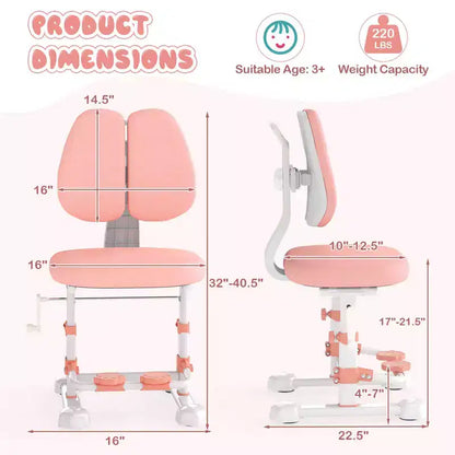 Chaise d'étude pour enfants Costway avec double dossier réglable, repose-pieds, hauteur et profondeur d'assise réglables Gris/Bleu/Rose