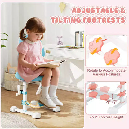 Chaise d'étude pour enfants Costway avec double dossier réglable, repose-pieds, hauteur et profondeur d'assise réglables Gris/Bleu/Rose