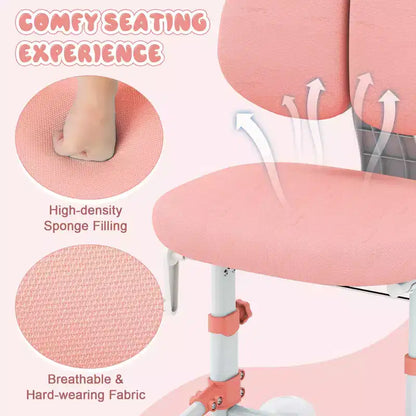 Chaise d'étude pour enfants Costway avec double dossier réglable, repose-pieds, hauteur et profondeur d'assise réglables Gris/Bleu/Rose
