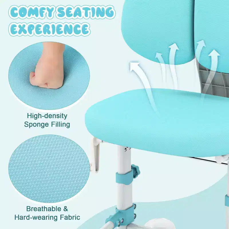 Chaise d'étude pour enfants Costway avec double dossier réglable, repose-pieds, hauteur et profondeur d'assise réglables Gris/Bleu/Rose