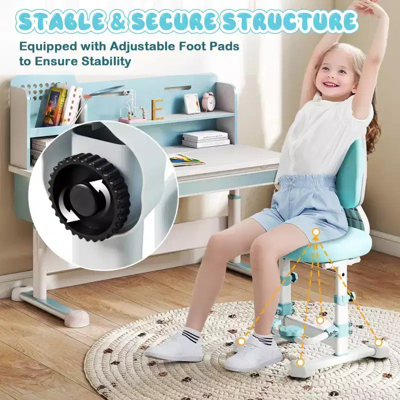 Chaise d'étude pour enfants Costway avec double dossier réglable, repose-pieds, hauteur et profondeur d'assise réglables Gris/Bleu/Rose