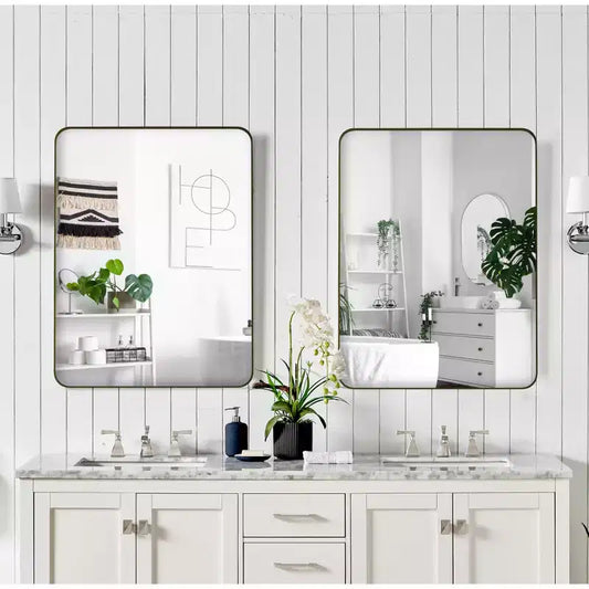 Miroir de salle de bain rectangulaire Okak Minimalism, miroir mural avec cadre en métal et coins arrondis, miroir de courtoisie pour salle de bain