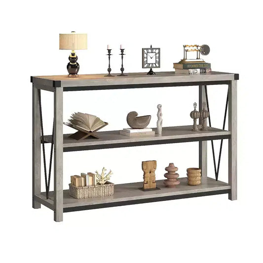 47 Entryway Console Table C 3-Tier Narrow Sofa Table with Storage Shelves (Grey, for Living Room/Hallway/Kitchen)