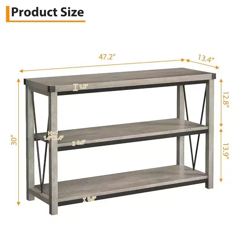 47 Table console d'entrée C, Table de canapé étroite à 3 niveaux avec étagères de rangement (Gris, pour salon/couloir/cuisine)