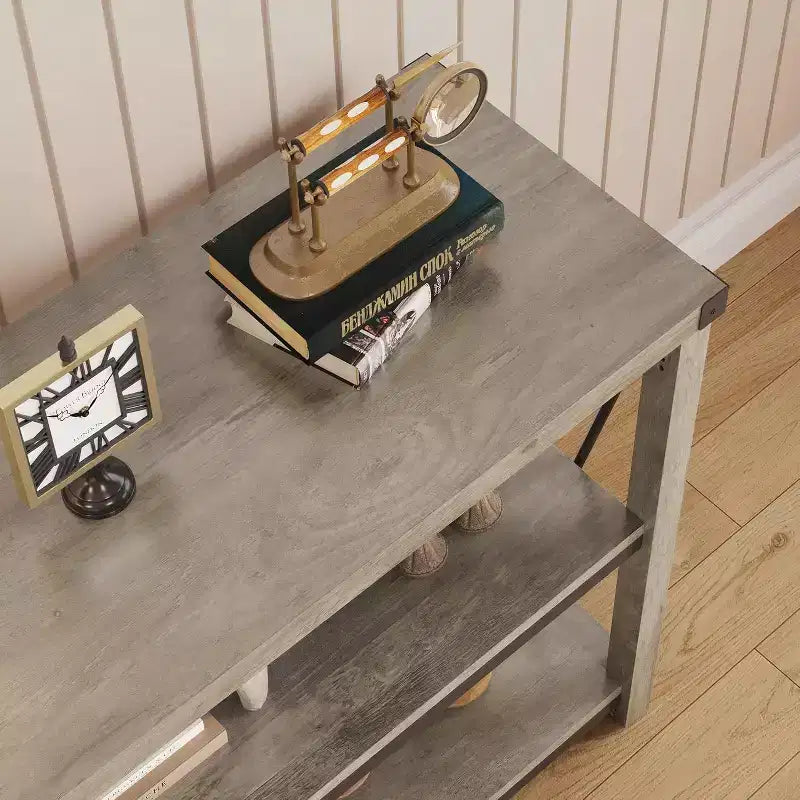 47 Table console d'entrée C, Table de canapé étroite à 3 niveaux avec étagères de rangement (Gris, pour salon/couloir/cuisine)