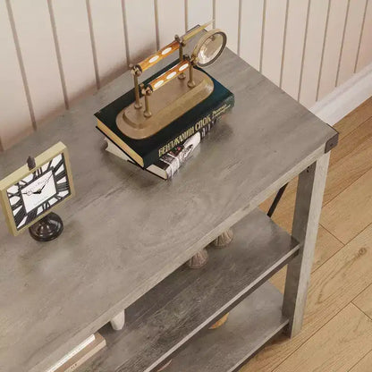 47 Table console d'entrée C, Table de canapé étroite à 3 niveaux avec étagères de rangement (Gris, pour salon/couloir/cuisine)