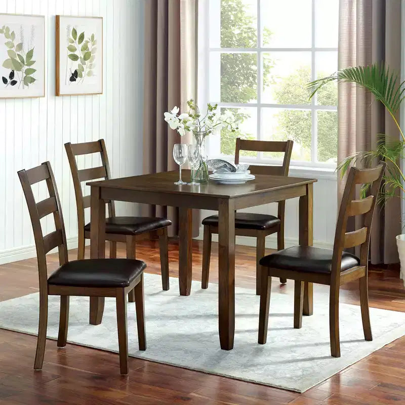 GDFStudio Zoe Transitional 5 Piece Leatherette Upholstered Dining Table Set