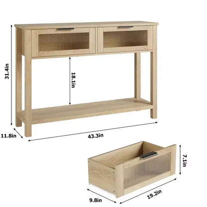 Console en bois Table d'entrée à 2 niveaux pour canapé avec 2 tiroirs en verre pour salon/entrée