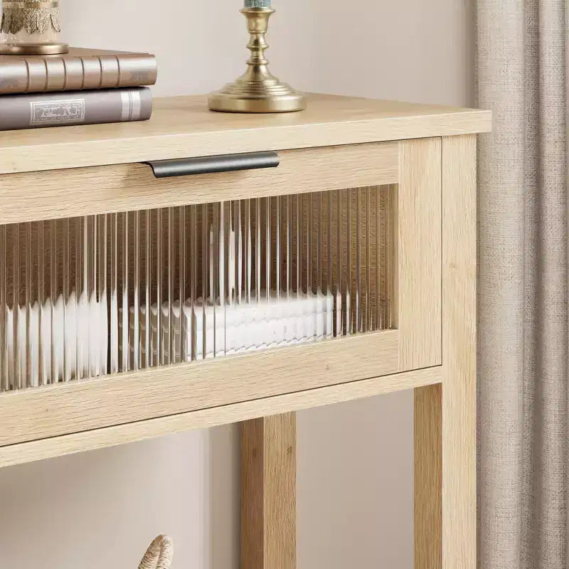 Console en bois Table d'entrée à 2 niveaux pour canapé avec 2 tiroirs en verre pour salon/entrée