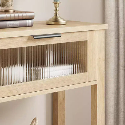 Console en bois Table d'entrée à 2 niveaux pour canapé avec 2 tiroirs en verre pour salon/entrée