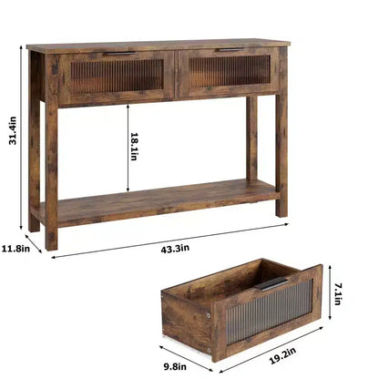 Console en bois Table d'entrée à 2 niveaux pour canapé avec 2 tiroirs en verre pour salon/entrée